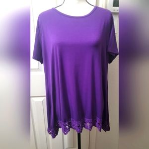 4/$25 Purple Blouse with Knitted Lace Trim at bottom. USED Great Condition XL